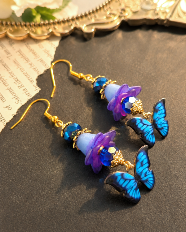 Blue/Navy/Purple Butterfly Dangles Earrings