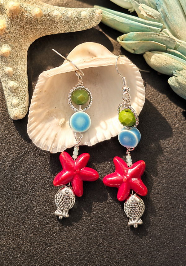 Crimson Starfish Earrings